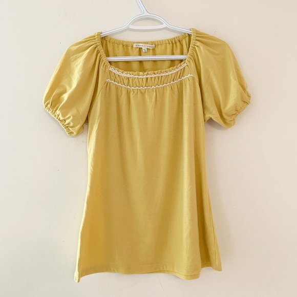 2/$30 Yellow Peasant Blouse T-shirt Tee Top Cinch - Picture 1 of 4